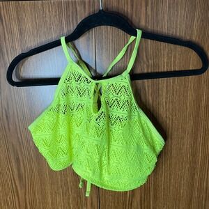 Neon Lime Crochet High-Neck Women’s Swim Top